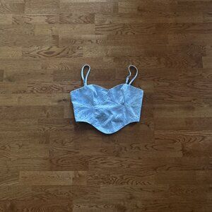 Superdown Janet Corset Top Light Blue small Tank Cami Satin Crystal Bustier Zip